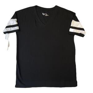 Flirtitude Active Women Shirt Size S Black Athletic Striped Logo V-Neck Pullover